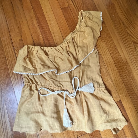 ZARA - Yellow One Shoulder Ruffle Top Medium - Picture 2 of 4